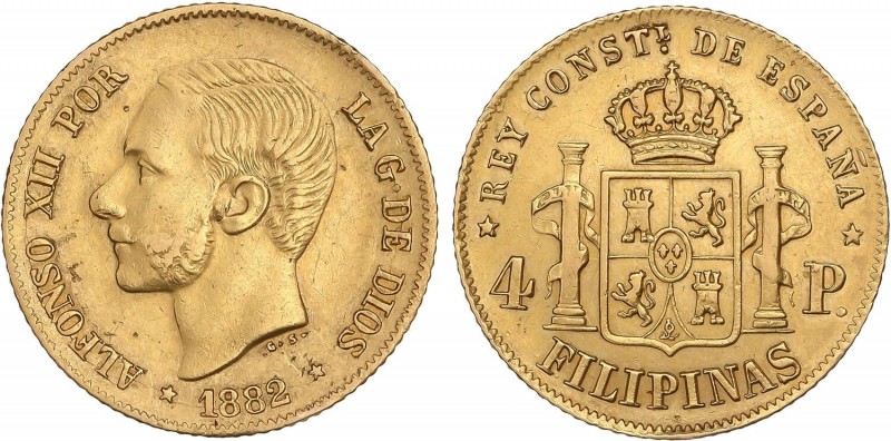 PESETA SYSTEM: ALFONSO XII
4 Pesos. 1882. MANILA. 6,81 grs. (Golpecitos). MUY E...