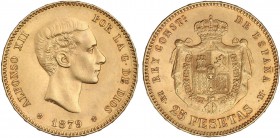 PESETA SYSTEM: ALFONSO XII
25 Pesetas. 1879 (*18-79). E.M.-M. (Levísimos golpecitos). EBC.