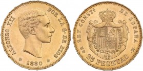 PESETA SYSTEM: ALFONSO XII
25 Pesetas. 1880 (*18-80). M.S.-M. Brillo original. EBC+.