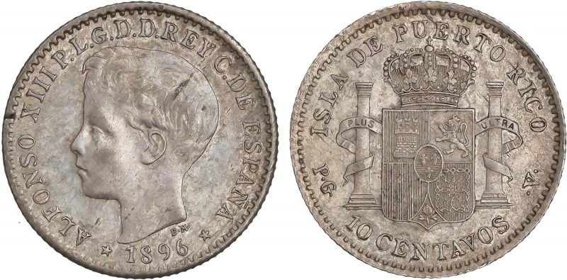 PESETA SYSTEM: ALFONSO XIII
10 Centavos de Peso. 1896. PUERTO RICO. P.G.-V. Pát...