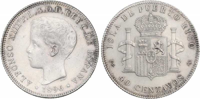 PESETA SYSTEM: ALFONSO XIII
40 Centavos de Peso. 1896. PUERTO RICO. P.G.-V. (Go...