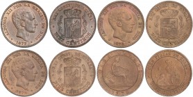PESETA SYSTEM: LOTS
Lote 4 monedas 10 Céntimos. 1870, 1877, 1878 y 1879. GOBIERNO PROVISIONAL y ALFONSO XII. O.M. A EXAMINAR. EBC- a EBC+.