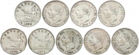 PESETA SYSTEM: LOTS
Lote 9 monedas 2 Pesetas. 1870 a 1884. GOBIERNO PROVISIONAL (3) y ALFONSO XII (6). 1870 (*18-70, 18-74 y 18-75), 1879, 1881, 1882...