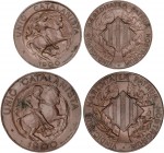 PESETA SYSTEM: CATALONIAN UNION
Lote 2 monedas 5 y 10 Cèntims. 1900. BARCELONA. Acuñación incusa sin orla. EBC.