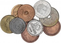 PESETA SYSTEM: II REPUBLIC
Lote 10 monedas 5, 10, 25 (2), 50 Céntimos(4), 1 Peseta (2). 1934 a 1938. AE, AR, Fe, Latón. A EXAMINAR. EBC a SC.
