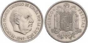 PESETA SYSTEM: ESTADO ESPAÑOL
Estado Español
5 Pesetas. 1949 (*19-51). Debido al incremento del precio de coste del níquel en 1951, el valor del met...