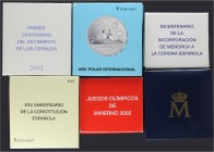 PESETA SYSTEM: JUAN CARLOS I
Juan Carlos I
Lote 6 monedas 10 Euros. 2002 a 2009. AR. Bicentenario Incorporación de Menorca, Primer Centenario Nacimi...