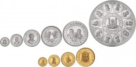 PESETA SYSTEM: V CENTENARIO
5th Centenary Discovery of America
Serie 10 monedas 100, 200, 500, 1.000, 2.000, 5.000 , 10.000 (2), 20.000 y 40.000 Pes...