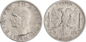 WORLD COINS: ALBANIA
Albania
5 Lek. 1939-R. VÍCTOR MANUEL III. OCUPACIÓN ITALIANA. ROMA. 4,97 grs. AR. KM-33. EBC-.