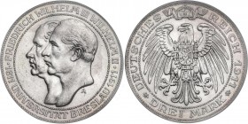 WORLD COINS: GERMAN STATES
German States
3 Marcos. 1911-A. PRUSIA. AR. Centenario Universidad Breslau. Encapsulada por ICG (nº 1721775701) como AU 5...