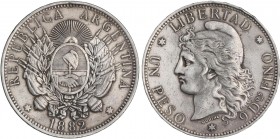 WORLD COINS: ARGENTINA
Argentina
Peso. 1882. 24,92 grs. AR. (Limpiada). KM-29. EBC-.