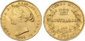WORLD COINS: AUSTRALIA
Australia
Soberano. 1865. VICTORIA. SYDNEY. 7,96 grs. AU. Tipo ´Escudo´. (Probablemente ha estado en aro, leves rayitas). ESC...