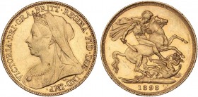 WORLD COINS: AUSTRALIA
Australia
Soberano. 1898-M. VICTORIA. MELBOURNE. 7,96 grs. AU. Restos de brillo original. (Rayita en anverso). Fr-24 ; KM-13....