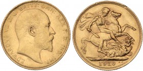 WORLD COINS: AUSTRALIA
Australia
Soberano. 1910-M. EDUARDO VII. MELBOURNE. 7,96 grs. AU. Fr-33 ; KM-15. EBC.