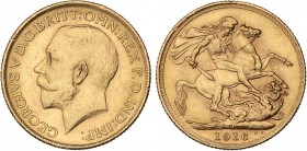 WORLD COINS: AUSTRALIA
Australia
Soberano. 1916-M. JORGE V. MELBOURNE. 7,97 grs. AU. Fr-39 ; Km-29. EBC.