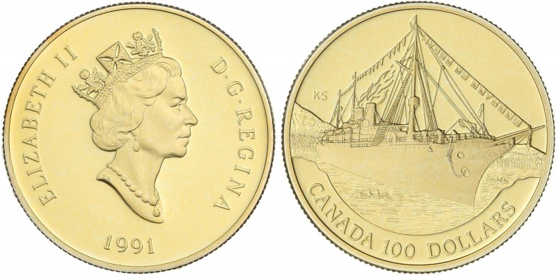 WORLD COINS: CANADA
Canada
100 Dólares. 1991. 13,34 grs. AU 58/100. Barco: Emp...