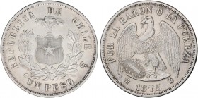 WORLD COINS: CHILE
Chile
1 Peso. 1875. 24,83 grs. AR. KM-142.1. EBC-/MBC+.