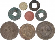 WORLD COINS: CHINA
China
Lote 8 monedas. Contiene dos monedas 5 Zhu (Wu zhu), moneda pesada Wang Mang Dinastia Xin, 20 Cash Szechuan 1903-1905, 50 C...