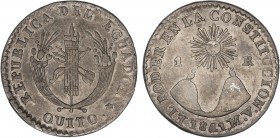WORLD COINS: ECUADOR
Ecuador
1 Real. 1841-MV. 3,16 grs. AR. Pátina. MUY RARA. KM-17. MBC.