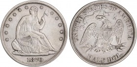 WORLD COINS: UNITED STATES
Unites States of America
1/2 Dólar. 1870-S. SAN FRANCISCO. 12,37 grs. AR. Seated Liberty. KM-99. MBC+.