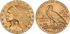 WORLD COINS: UNITED STATES
Unites States of America
5 Dólares. 1909. 8,36 grs. AU. Tipo Indio. Fr-148; KM-129. EBC.