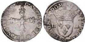 WORLD COINS: FRANCE
France
1/4 Ecu. 1590. CARLOS X (Carlos I de Borbón). PARÍS. Anv.: CAROLVS.X.D.G.FRANC.REX. Cruz de flor de lis. Rev.: SIT.NOMEN....