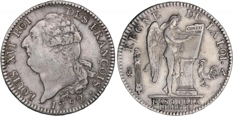 WORLD COINS: FRANCE
France
Ecu (6 Livres). 1792-A. LUIS XVI. Constitución. PAR...