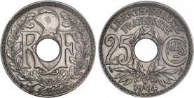 WORLD COINS: FRANCE
France
25 Céntimos. 1914. II REPÚBLICA. Ni. Encapsulada por PCGS (nº 620813.65/3679116) como MS65. KM-867. SC.