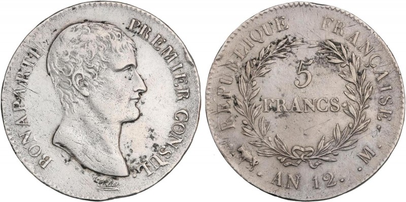 WORLD COINS: FRANCE
France
5 Francos. AN 12-M. BONAPARTE PRIMER CÓNSUL. TOULOU...