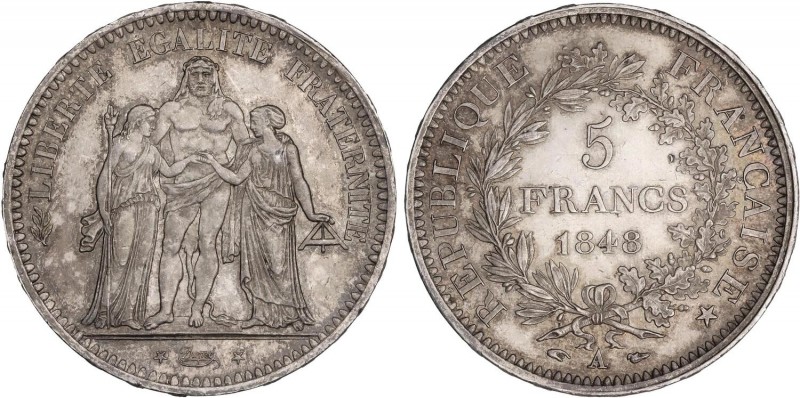 WORLD COINS: FRANCE
France
5 Francos. 1848-A. II REPÚBLICA. PARÍS. 24,99 grs. ...