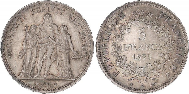 WORLD COINS: FRANCE
France
5 Francos. 1875-A. III REPÚBLICA. PARÍS. 25,09 grs....