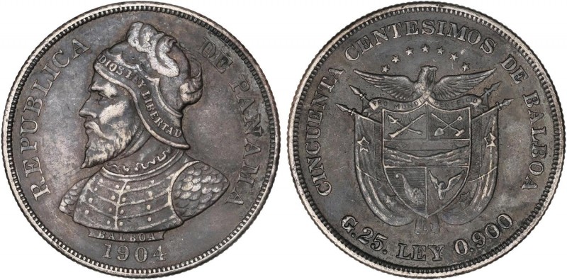 WORLD COINS: PANAMA
Panama
25 Centésimos. 1904. 24,86 grs. AR. Vasco Núñez de ...