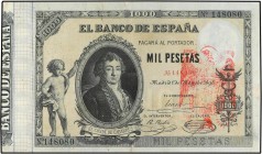 SPANISH BANK NOTES: BANCO DE ESPAÑA
Spanish Banknotes
1.000 Pesetas. 1 Mayo 1895. Conde de Cabarrús. Con sello tampón rojo águila de San Juan, de or...