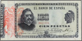 SPANISH BANK NOTES: BANCO DE ESPAÑA
Spanish Banknotes
100 Pesetas. 1 Mayo 1900. Quevedo. Serie D. Con sello tampón rojo águila de San Juan, de orige...