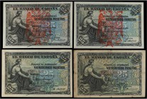 SPANISH BANK NOTES: BANCO DE ESPAÑA
Spanish Banknotes
Lote 4 billetes 25 Pesetas. 24 Septiembre 1906. Dos con sello tampón rojo águila de San Juan d...