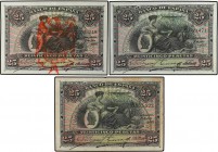SPANISH BANK NOTES: BANCO DE ESPAÑA
Spanish Banknotes
Lote 3 billetes 25 Pesetas. 15 Julio 1907. Patio de los Leones. Uno con sello tampón rojo águi...
