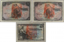 SPANISH BANK NOTES: BANCO DE ESPAÑA
Spanish Banknotes
Lote 3 billetes 25, 50 Pesetas (2). 24 de Septiembre 1906. Sin serie (2) y Serie A. Sello en s...