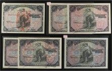 SPANISH BANK NOTES: BANCO DE ESPAÑA
Spanish Banknotes
Lote 6 billetes 50 Pesetas. 24 Septiembre 1906. Uno con sello tampón rojo águila de San Juan d...
