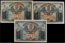 SPANISH BANK NOTES: BANCO DE ESPAÑA
Spanish Banknotes
Lote 3 billetes 50 Pesetas. 15 Julio 1907. Catedral de Burgos. Todos sello en seco GOBIERNO PR...