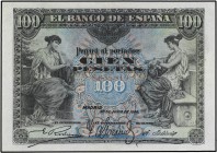 SPANISH BANK NOTES: BANCO DE ESPAÑA
Spanish Banknotes
100 Pesetas. 30 Junio 1906. Sin Serie. Ed-313. EBC.