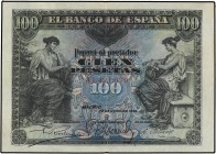 SPANISH BANK NOTES: BANCO DE ESPAÑA
Spanish Banknotes
100 Pesetas. 30 Junio 1906. Serie A. Sello en seco GOBIERNO PROVISIONAL. (Pequeños agujeritos)...