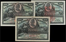 SPANISH BANK NOTES: BANCO DE ESPAÑA
Spanish Banknotes
Lote 3 billetes 100 Pesetas. 15 Julio 1907. Catedral de Sevilla. Uno con sello tampón rojo águ...