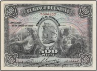 SPANISH BANK NOTES: BANCO DE ESPAÑA
Spanish Banknotes
500 Pesetas. 28 Enero 1907. FALSO DE ÉPOCA. FALSO en taladro. (Puntos de aguja). Ed-316f. MBC+...