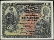 SPANISH BANK NOTES: BANCO DE ESPAÑA
Spanish Banknotes
500 Pesetas. 15 Julio 1907. Alcazar de Segovia. Doble Sello en seco GOBIERNO PROVISIONAL DE LA...