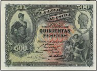 SPANISH BANK NOTES: BANCO DE ESPAÑA
Spanish Banknotes
500 Pesetas. 15 Julio 1907. Alcázar de Segovia. ESCASO. Ed-321. MBC+.