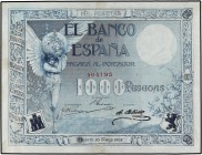 SPANISH BANK NOTES: BANCO DE ESPAÑA
Spanish Banknotes
1.000 Pesetas. 10 Mayo 1907. Ángel. (Pequeñas reparaciones). RARO. Ed-317. MBC+.
