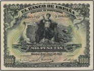 SPANISH BANK NOTES: BANCO DE ESPAÑA
Spanish Banknotes
1.000 Pesetas. 15 Julio 1907. Palacio Real de Madrid. Doble sello en seco GOBIERNO PROVISIONAL...