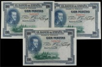 SPANISH BANK NOTES: BANCO DE ESPAÑA
Spanish Banknotes
Lote 3 billetes 100 Pesetas. 1 Julio 1925. Sin Serie. Todos sello en seco GOBIERNO PROVISIONAL...