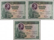SPANISH BANK NOTES: CIVIL WAR, REPUBLICAN ZONE
Spanish Banknotes
Lote 3 billetes 500 Pesetas. 15 Agosto 1928. Cardenal Cisneros. Trío correlativo. E...