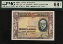 SPANISH BANK NOTES: CIVIL WAR, REPUBLICAN ZONE
Spanish Banknotes
50 Pesetas. 22 Julio 1935. Ramón y Cajal. Serie A. Precintado y garantizado por PMG...